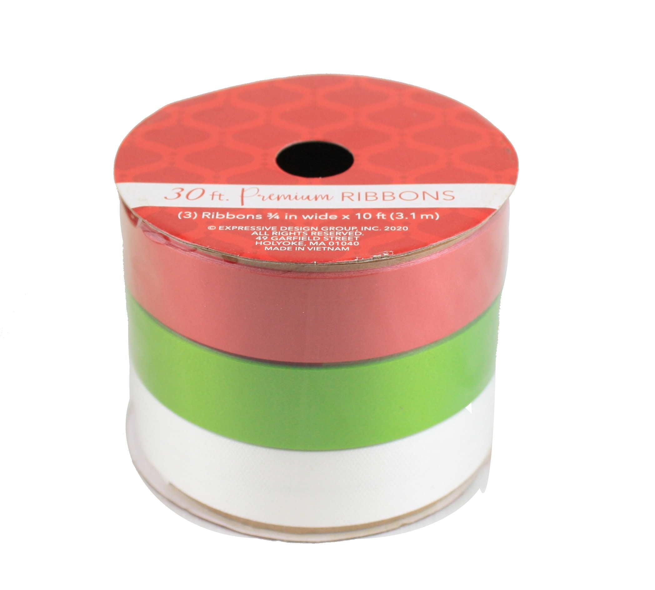 10 Foot Premium Ribbon 3 Piece Set - Red/Green/White
