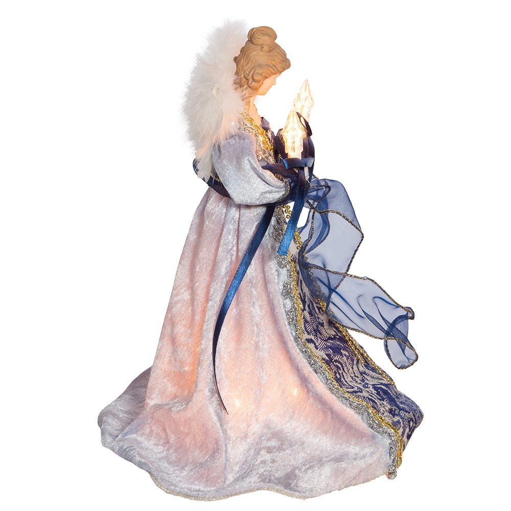 10-Light Indigo Blue With Gold Trim Angel Treetop - 12 Inch
