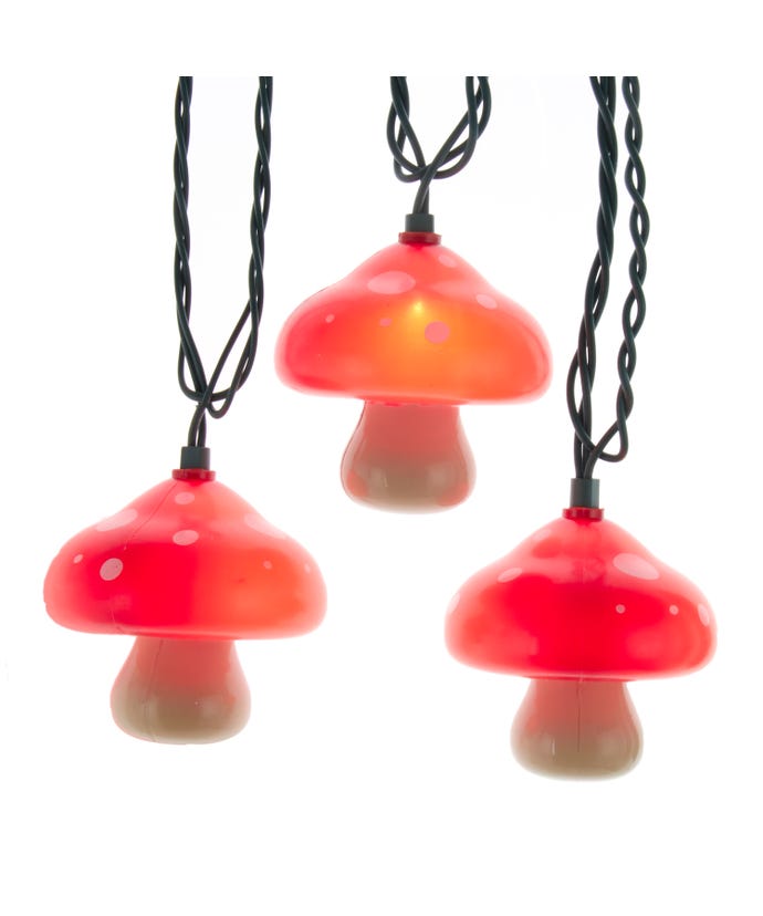 10-Light Mushroom Light Set With Green Wire