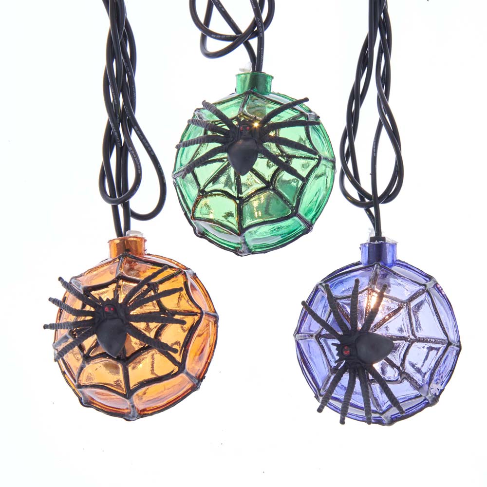 10-Light Orange, Purple and Green Ball With Spider Light Set