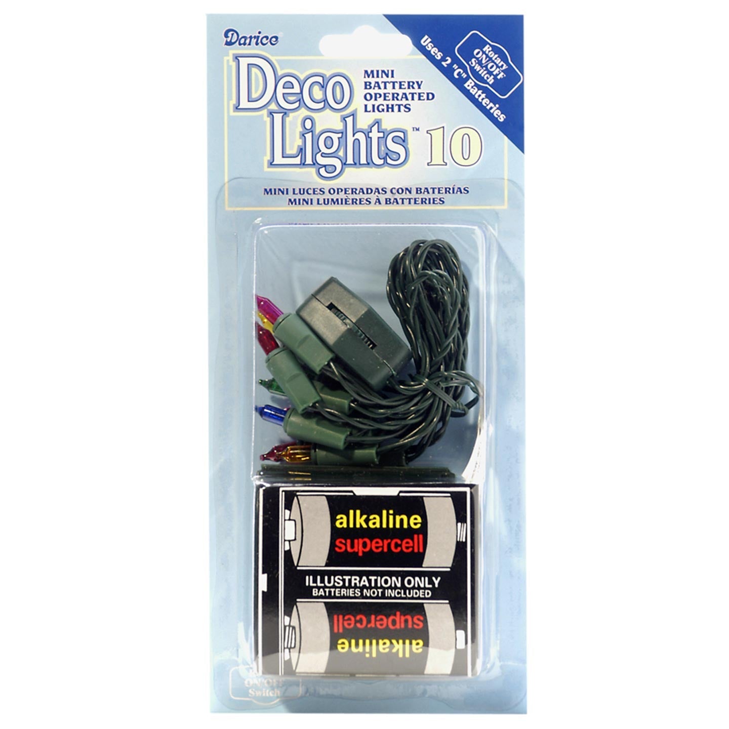10 Multicolor Lights on Green Cord with Battery Pack
