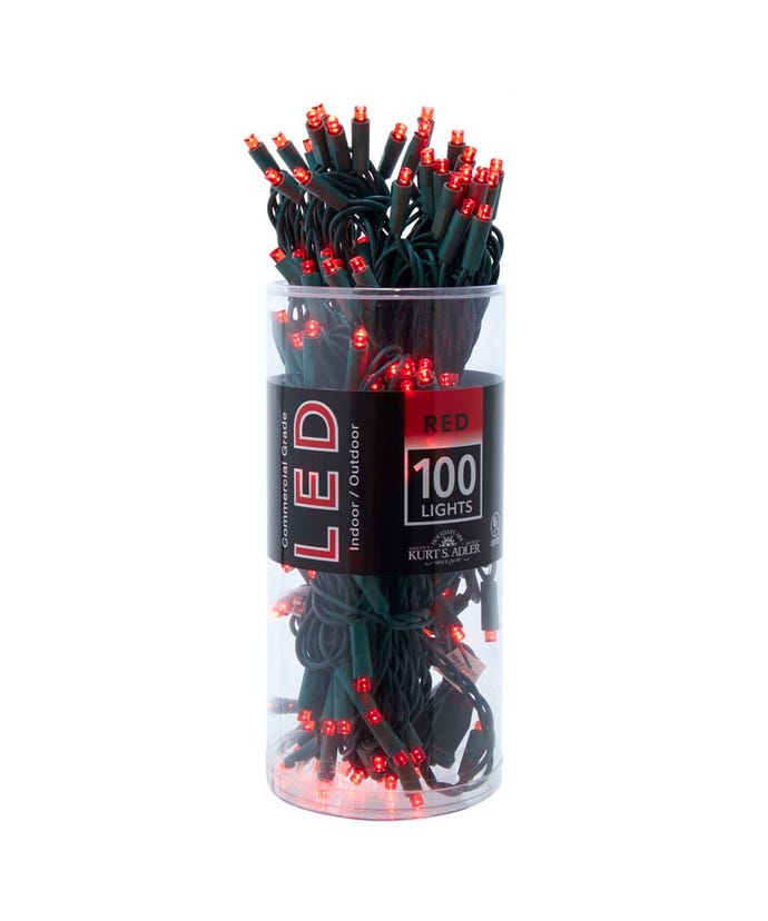 100-Light 5mm Red LED Green Wire Light Set