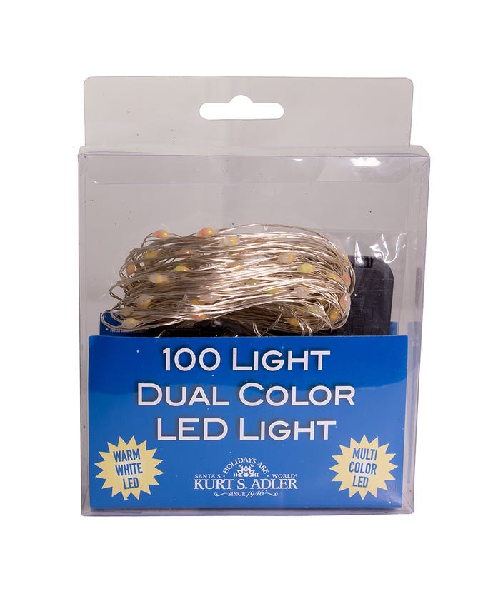 100-Light Battery-Operated Dual Color (Warm White and Multicolored) LED Silver Wire Light Set