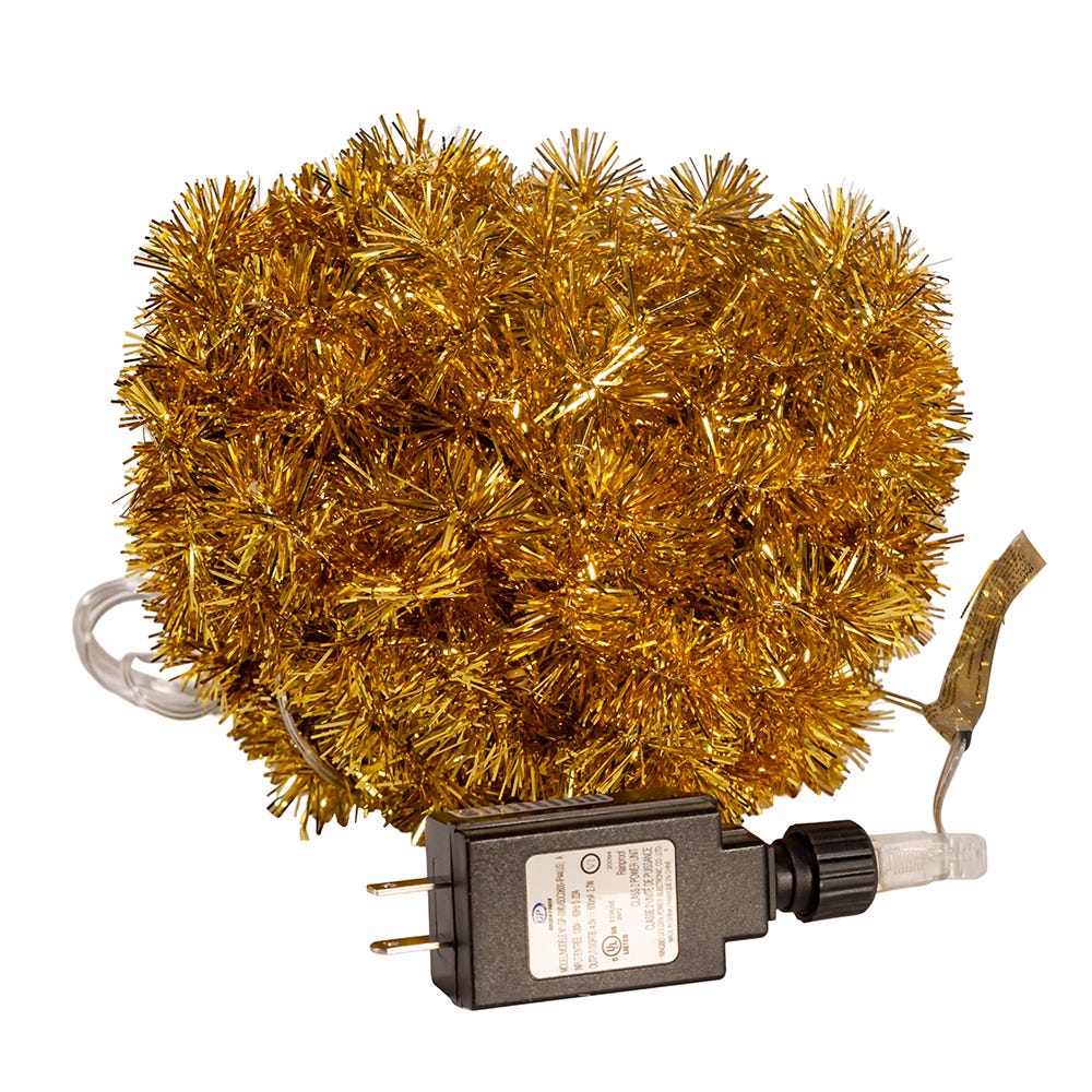 100-Light Gold Iridescent Tinsel With Warm White Superbright LED Cascade Light
