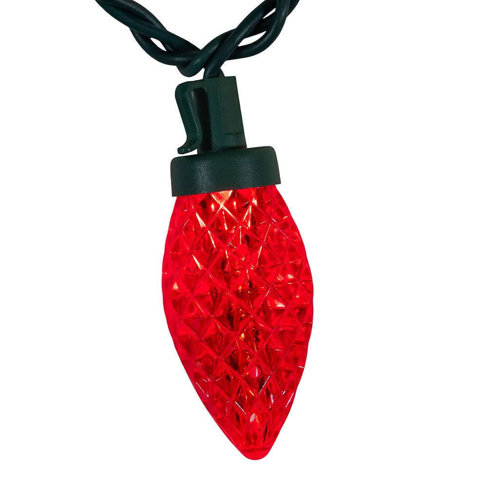 100-Light Multicolor LED Faceted C9 Green Wire String Lights