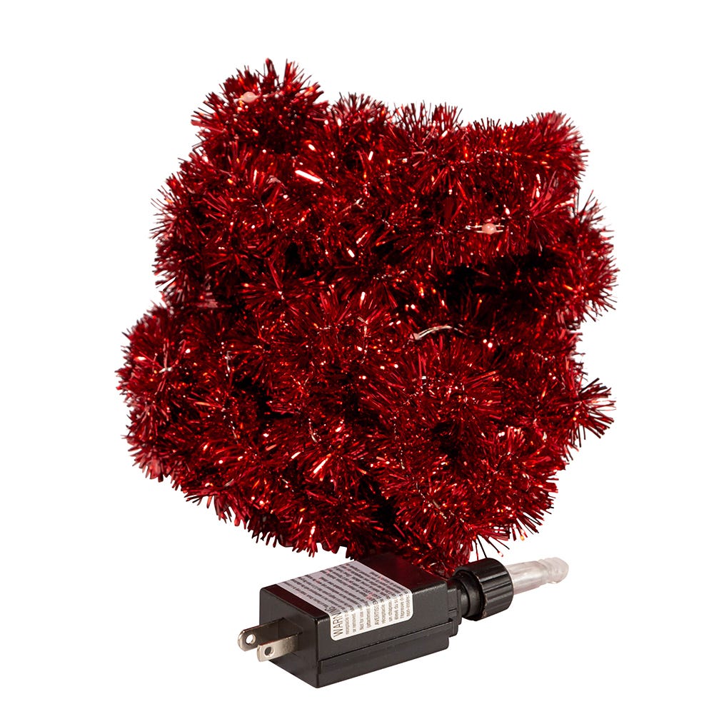 100-Light Red Iridescent Tinsel With Red Superbright LED Cascade Light