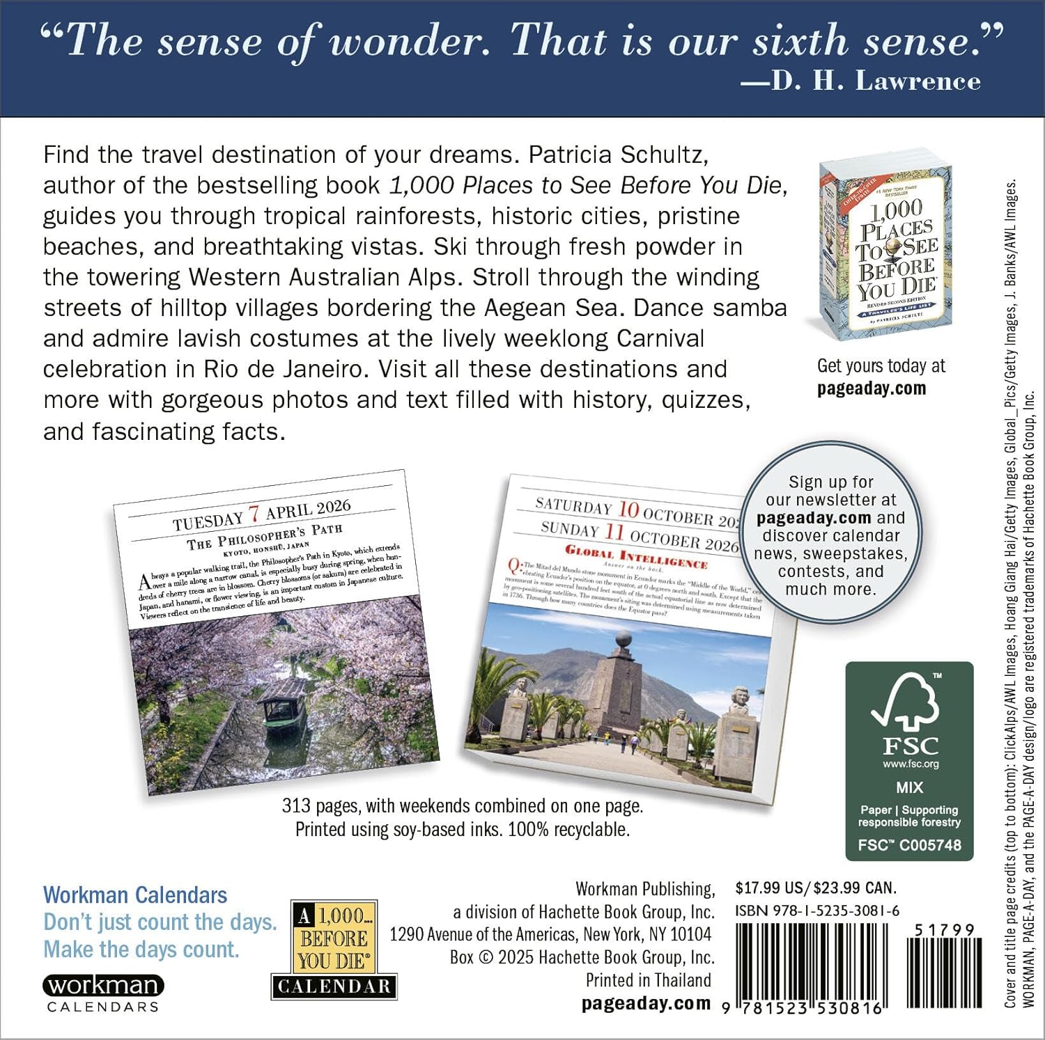 1,000 Places to See Before You Die Page-A-Day Calendar 2026: A Year of Travel