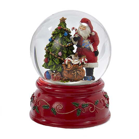 100MM Musical Santa Water Globe - Candy Cane Inspection