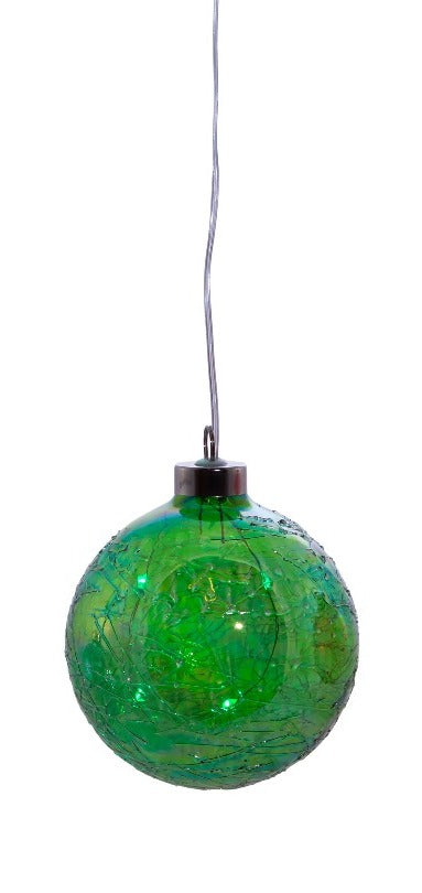 100MM USB Lighted Glass Ball Ornament - Green