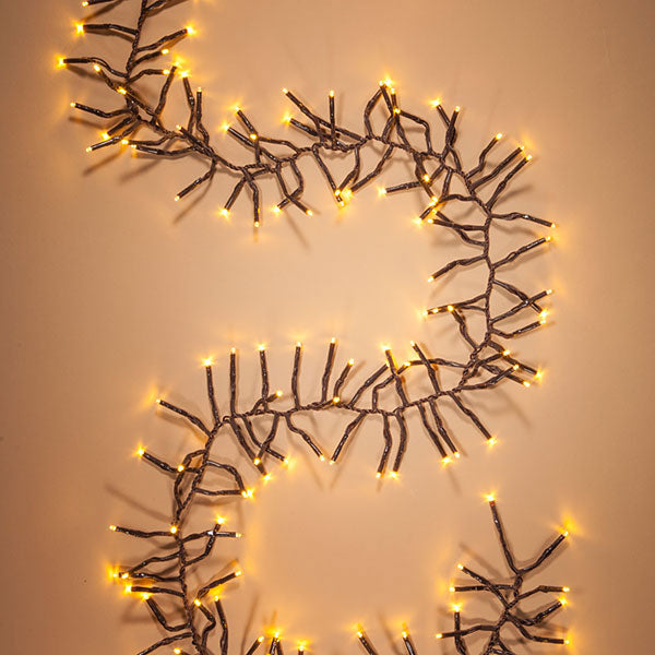 10'L Multi-Function 300 Warm White LED Garland Lights, Brown Wire