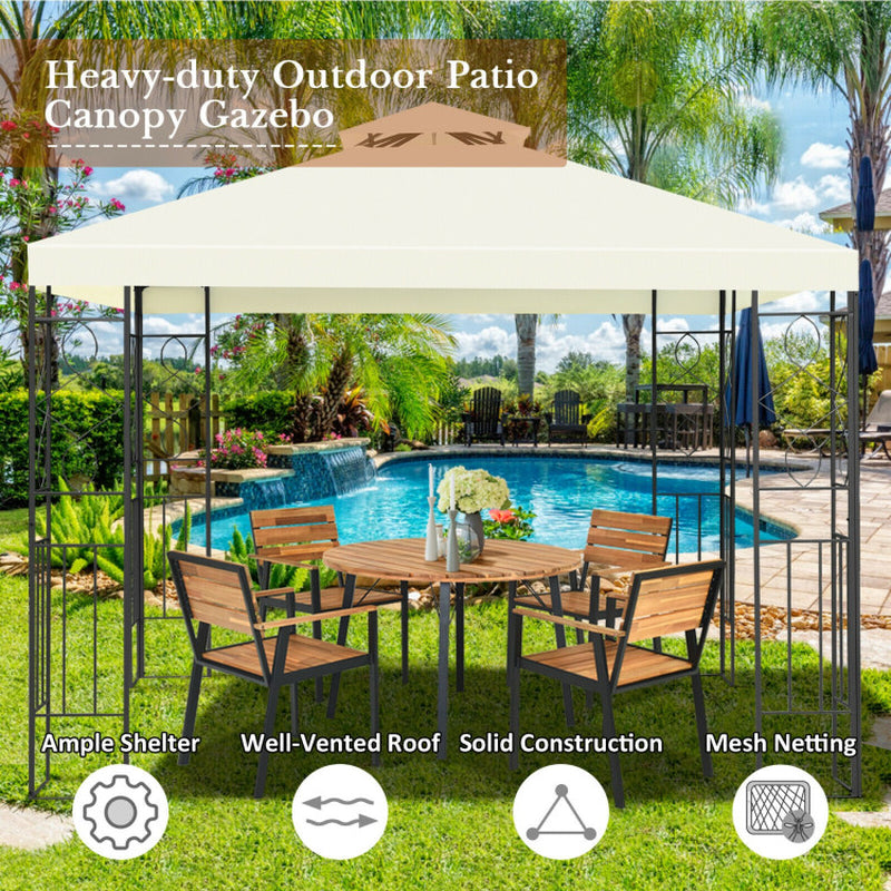 10x10 Feet Patio Gazebo Canopy Tent With Dual Tier Ventilated Roof For Outdoor Events
