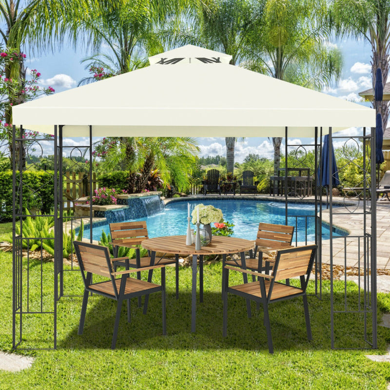 10x10 Feet Patio Gazebo Canopy Tent With Dual Tier Ventilated Roof For Outdoor Events