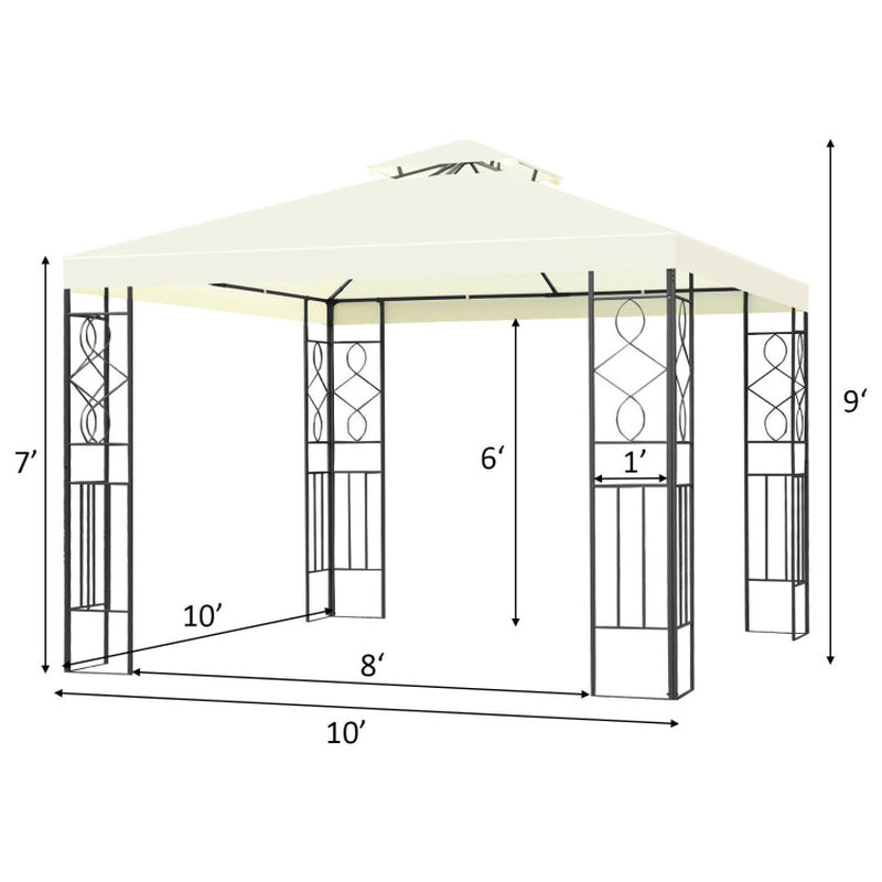10x10 Feet Patio Gazebo Canopy Tent With Dual Tier Ventilated Roof For Outdoor Events