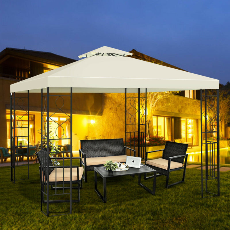 10x10 Feet Patio Gazebo Canopy Tent With Dual Tier Ventilated Roof For Outdoor Events