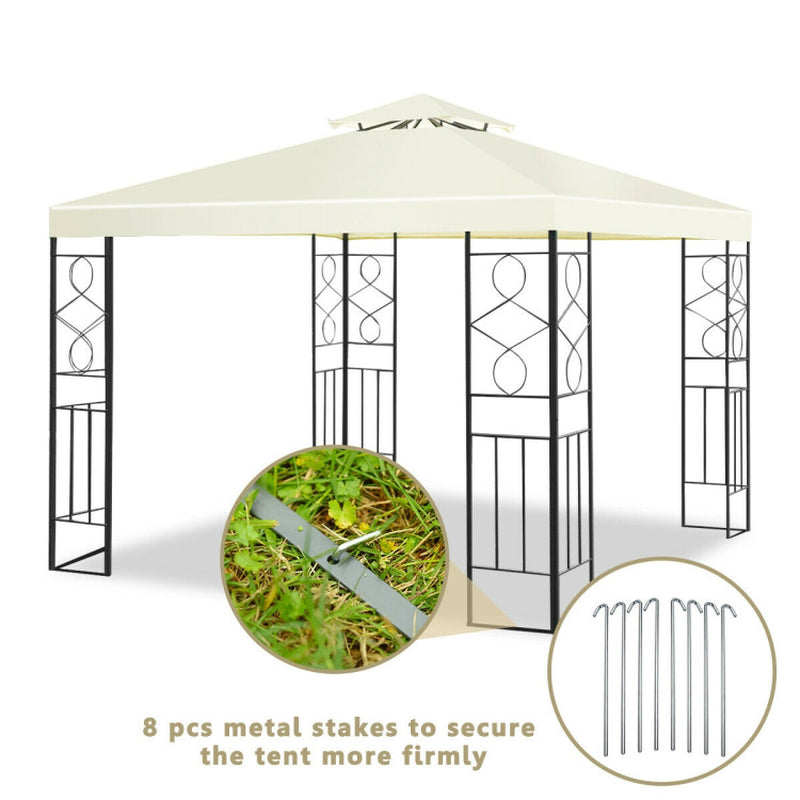 10x10 Feet Patio Gazebo Canopy Tent With Dual Tier Ventilated Roof For Outdoor Events