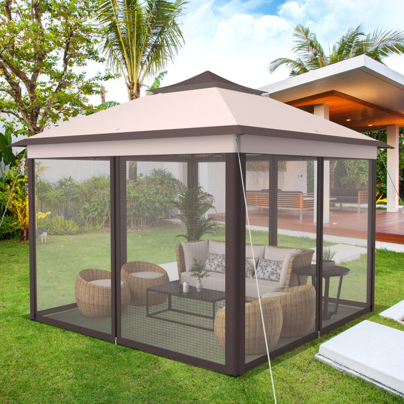 11 By 11 Feet Pop Up Gazebo Tent With 2 Tier Roof And Mesh Sides Portable Canopy Shelter