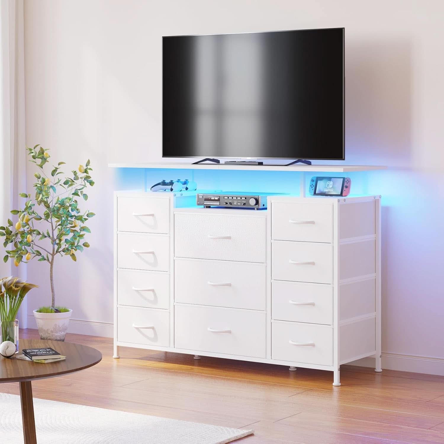 11 Drawer Dresser With Fabric Drawers And Charging Station For Bedroom Storage And Organization