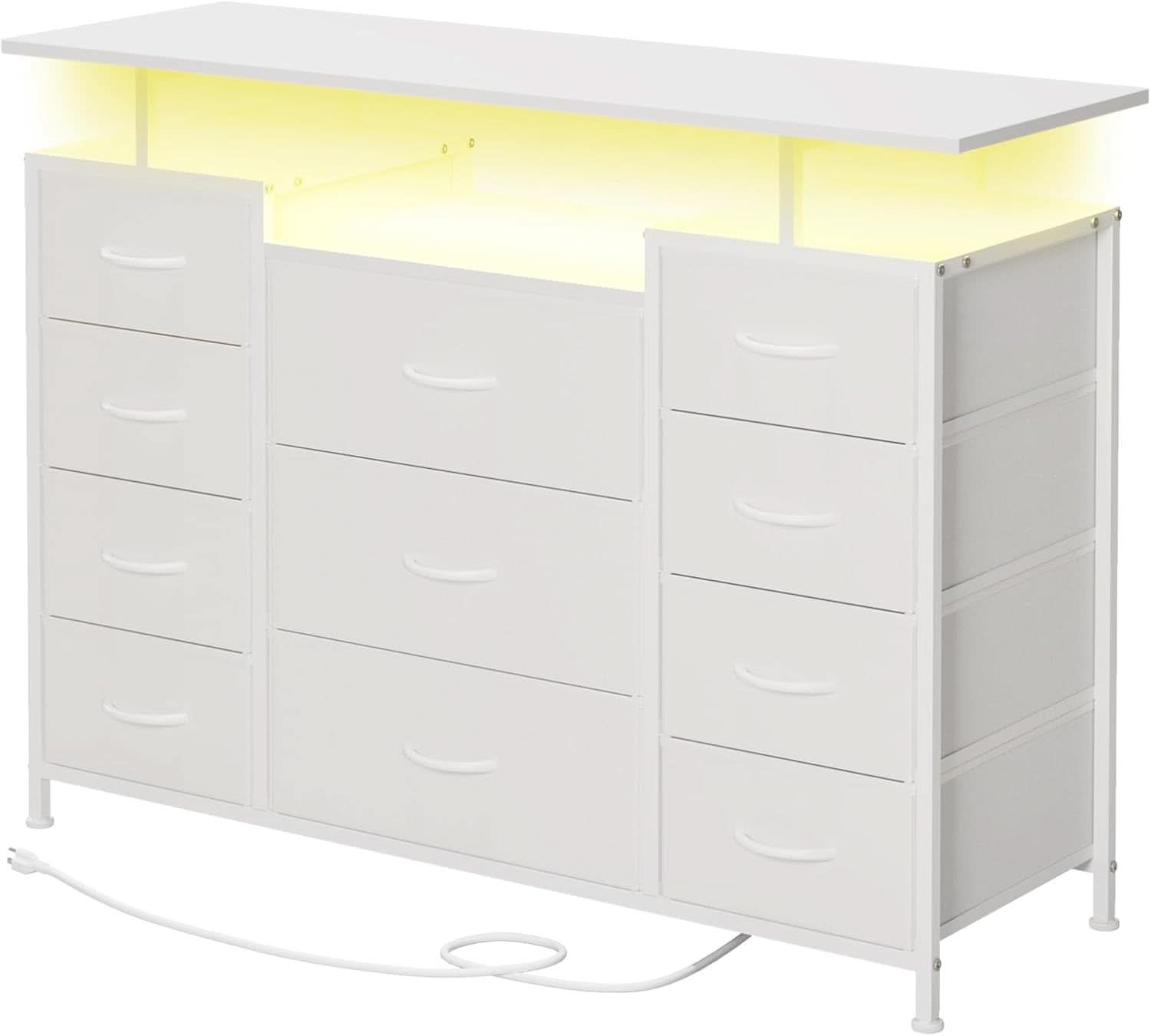 11 Drawer Dresser With Fabric Drawers And Charging Station For Bedroom Storage And Organization