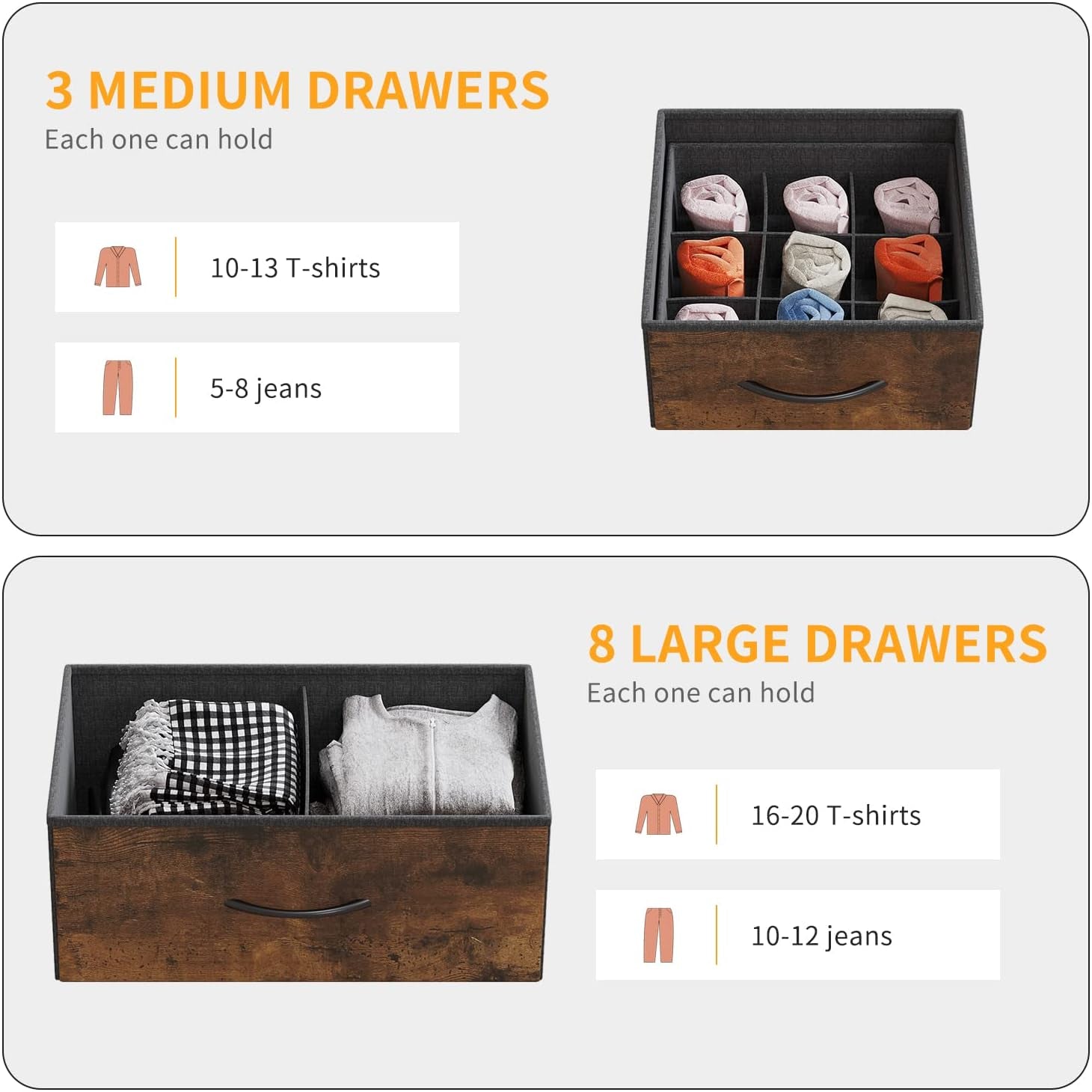 11 Drawer Dresser With Fabric Storage And Steel Frame