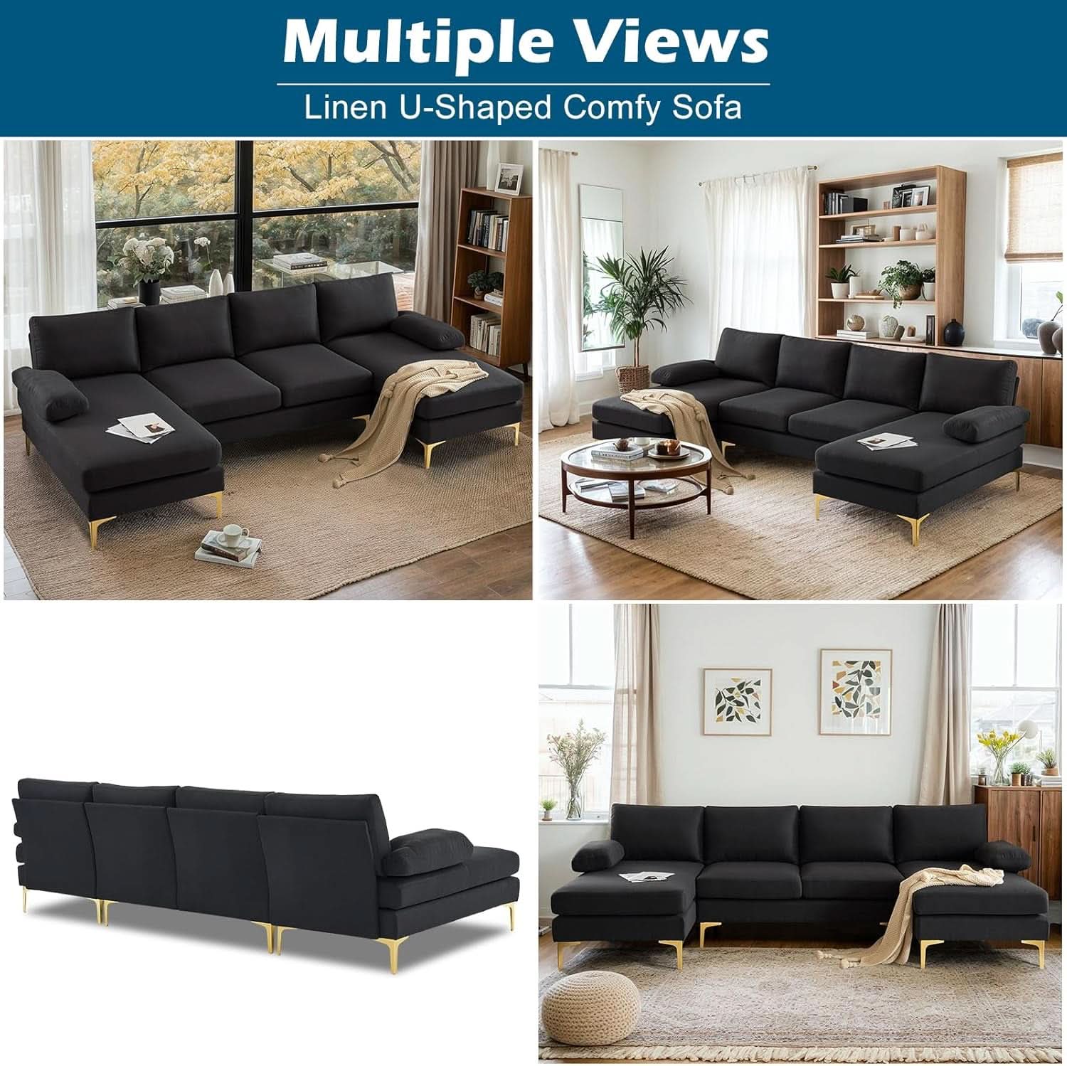 110 Inch Modern U Shaped Sectional Couch With 51 Inch Double Chaise For Living Room Comfort And Style