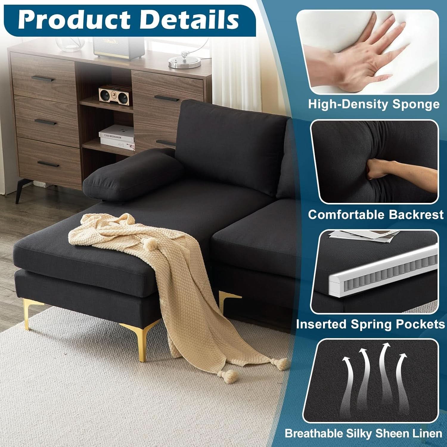 110 Inch Modern U Shaped Sectional Couch With 51 Inch Double Chaise For Living Room Comfort And Style