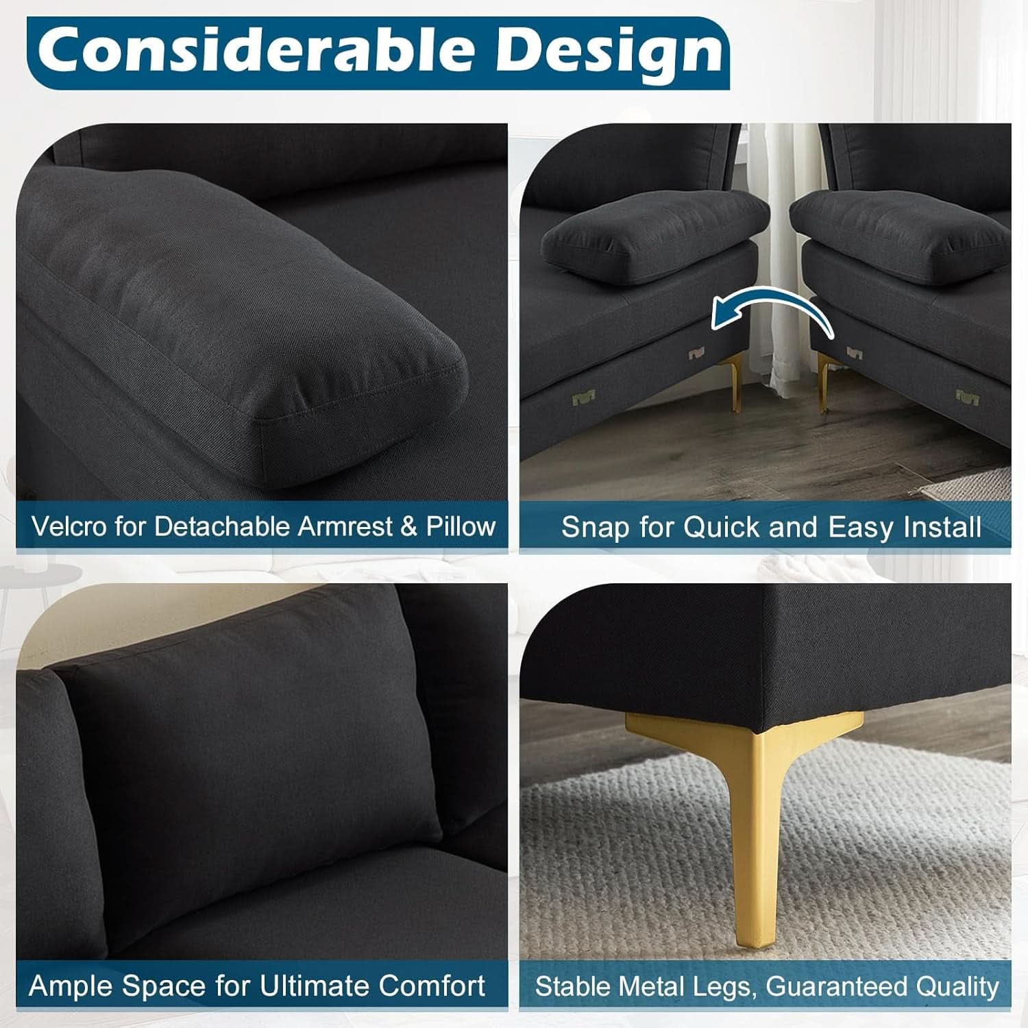 110 Inch Modern U Shaped Sectional Couch With 51 Inch Double Chaise For Living Room Comfort And Style