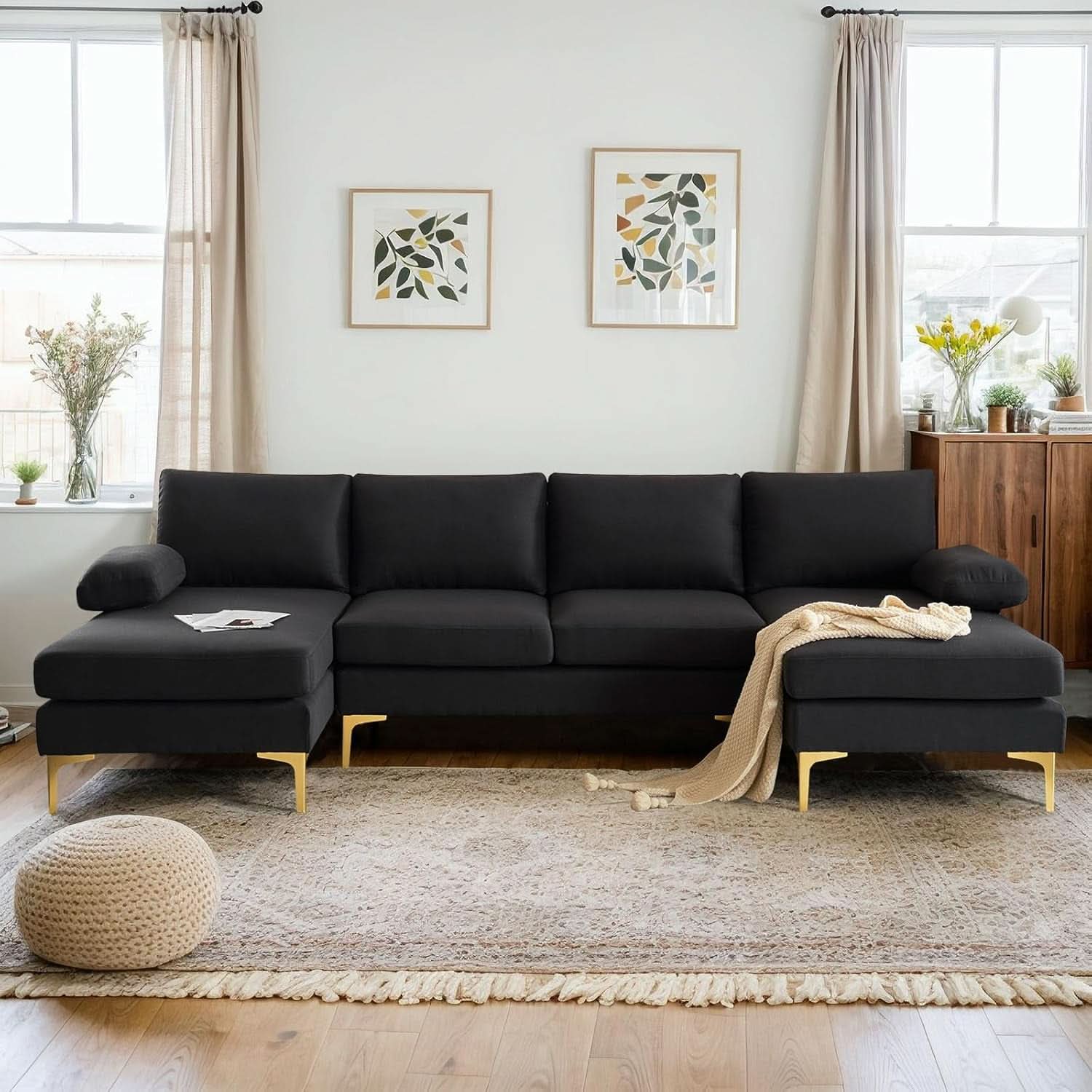 110 Inch Modern U Shaped Sectional Couch With 51 Inch Double Chaise For Living Room Comfort And Style