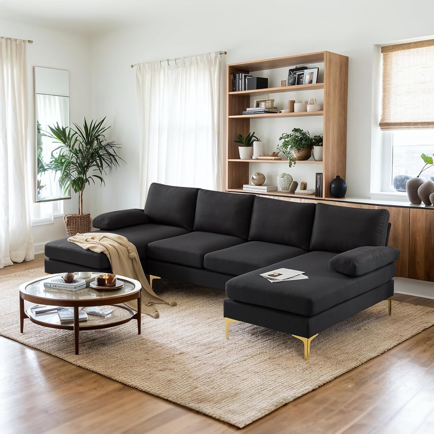 110 Inch Modern U Shaped Sectional Couch With 51 Inch Double Chaise For Living Room Comfort And Style