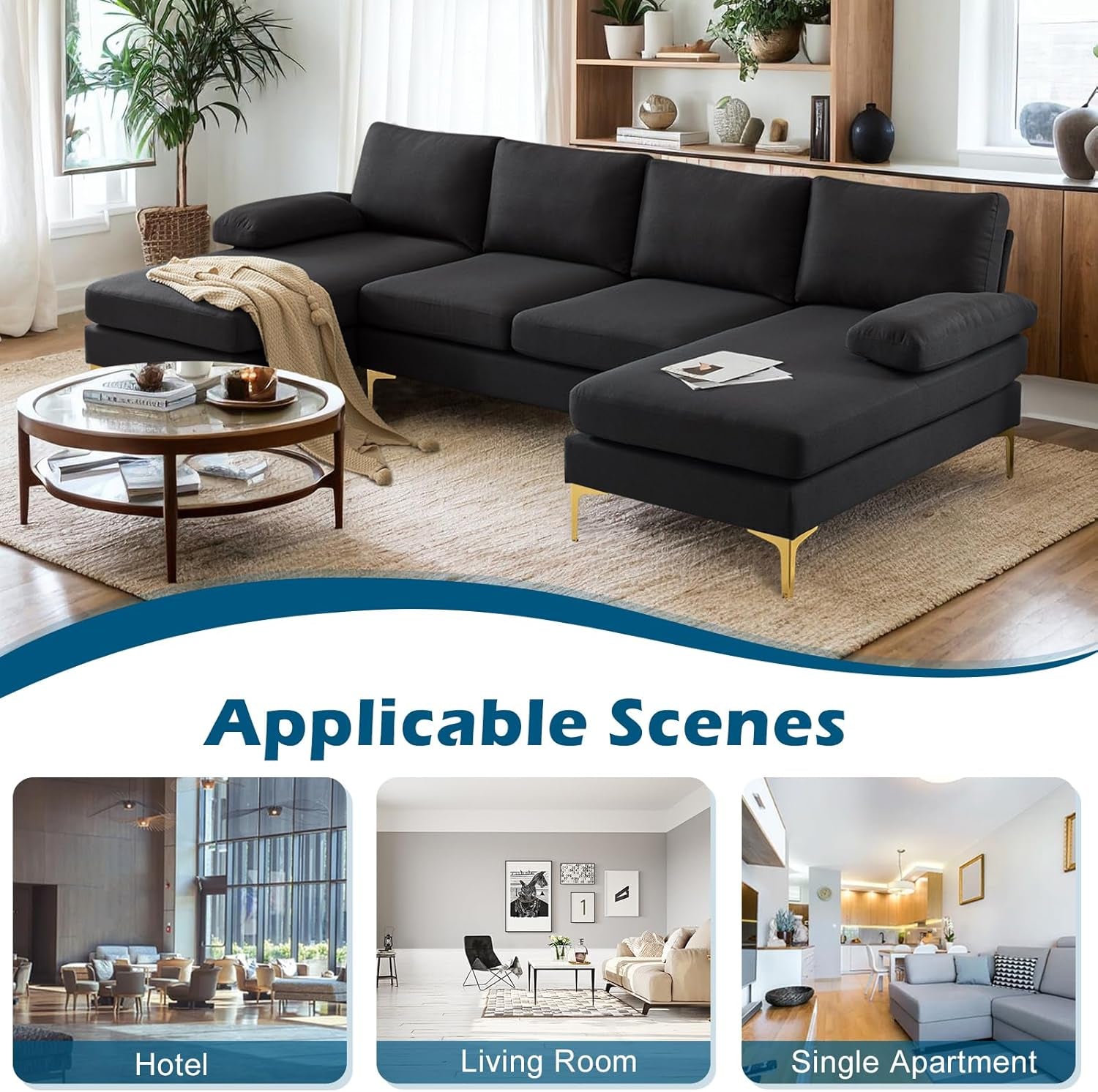 110 Inch Modern U Shaped Sectional Couch With 51 Inch Double Chaise For Living Room Comfort And Style
