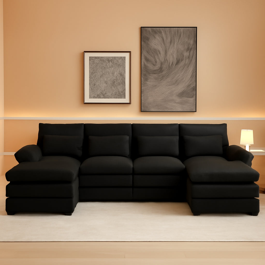 110 Inch Modular Sectional Couch Sleeper Sofa Bed With Waist Pillows For Living Room