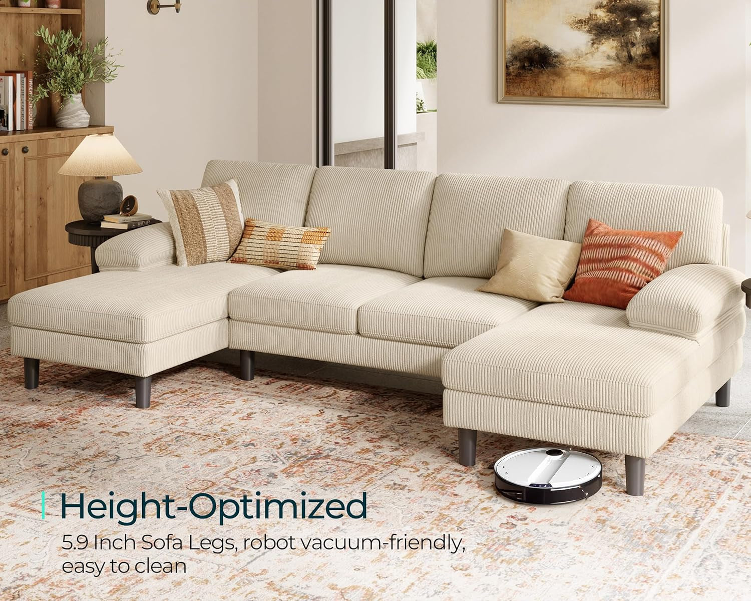 111 Inch U Shaped Sectional Sofa Sleepable Armrests