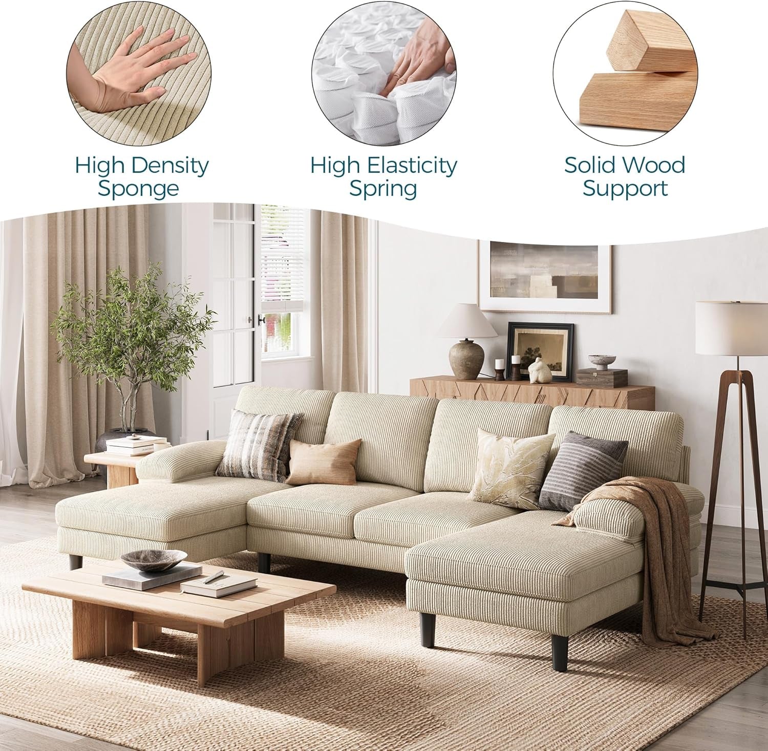 111 Inch U Shaped Sectional Sofa Sleepable Armrests
