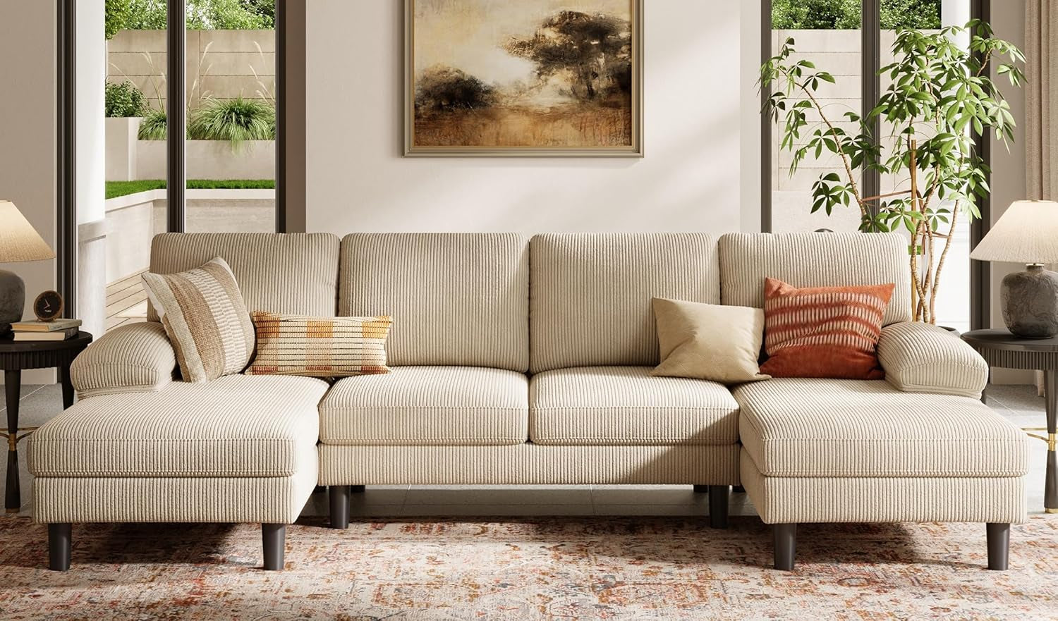 111 Inch U Shaped Sectional Sofa Sleepable Armrests