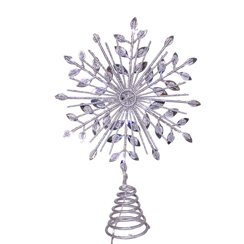 11.75" Lighted Silver Glittered Snowflake Treetop