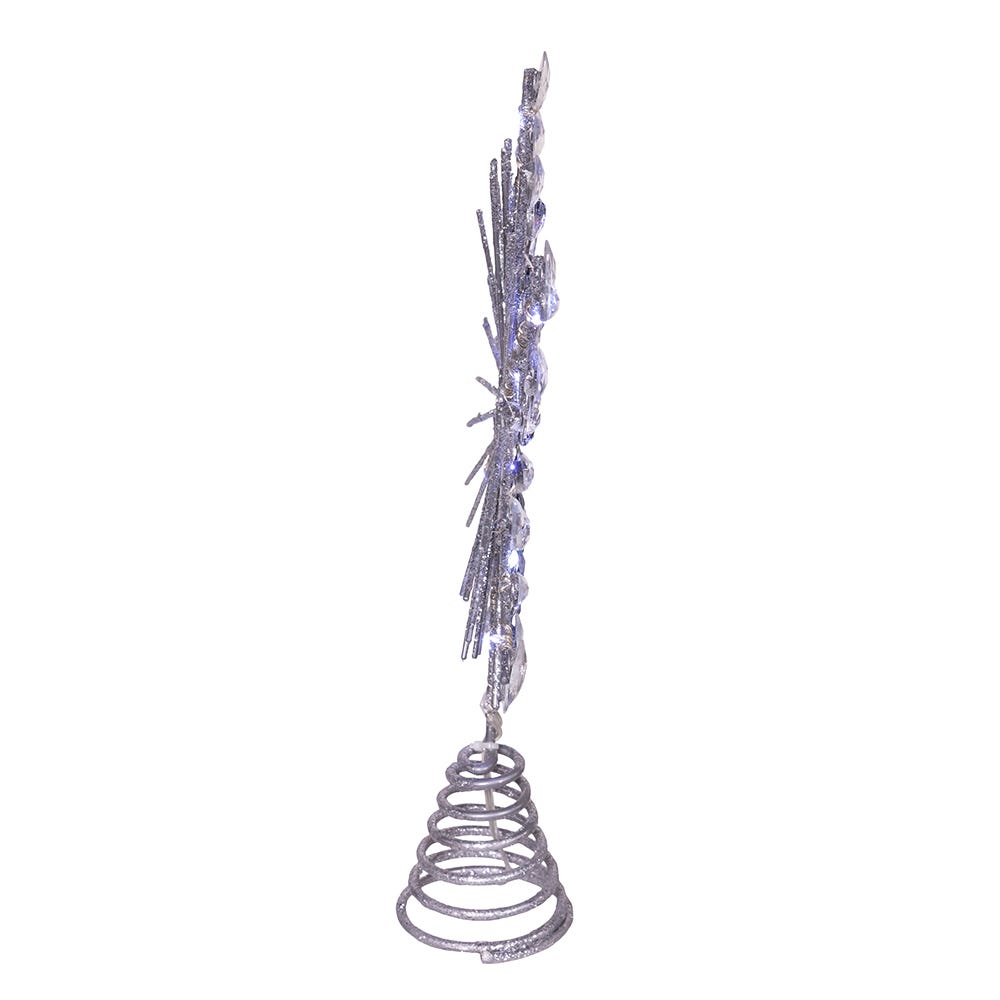 11.75" Lighted Silver Glittered Snowflake Treetop