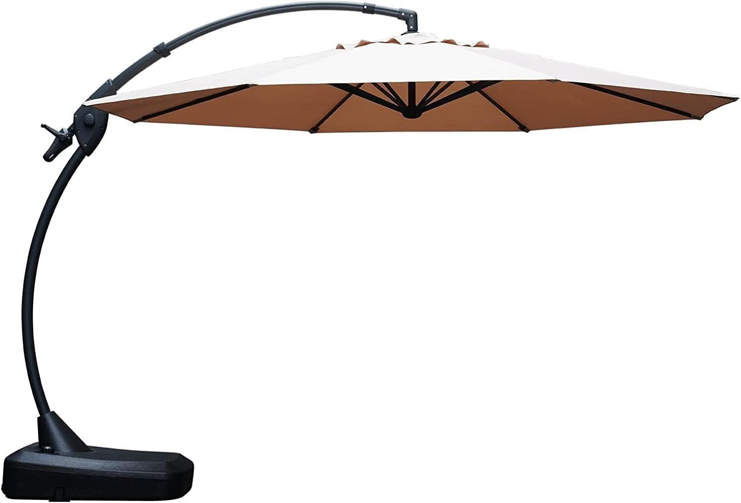 11ft Cantilever Umbrella With Base Champagne Aluminum Outdoor Patio Shade Durable Frame