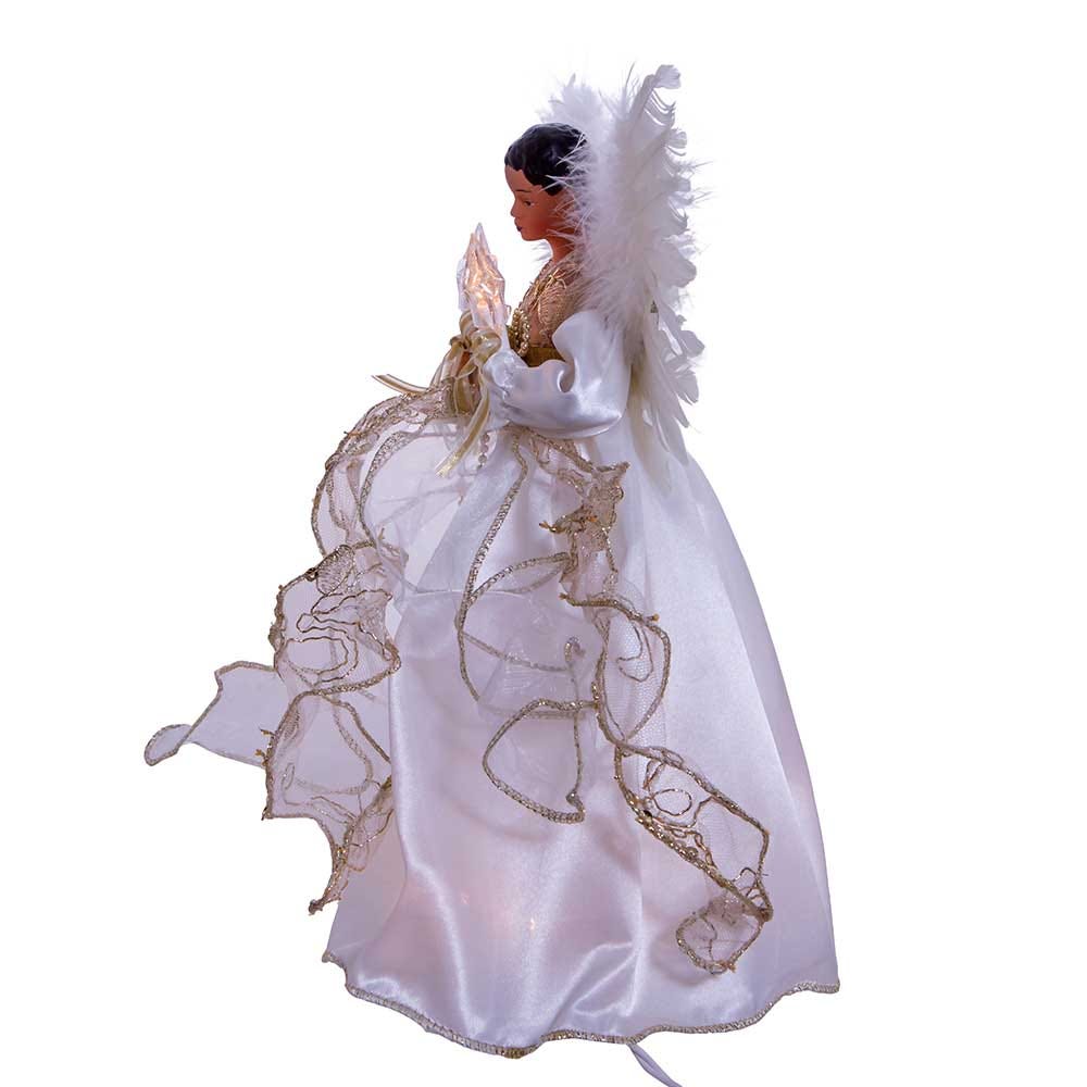 12" UL 10-Light Ivory and Gold African American Angel Treetop