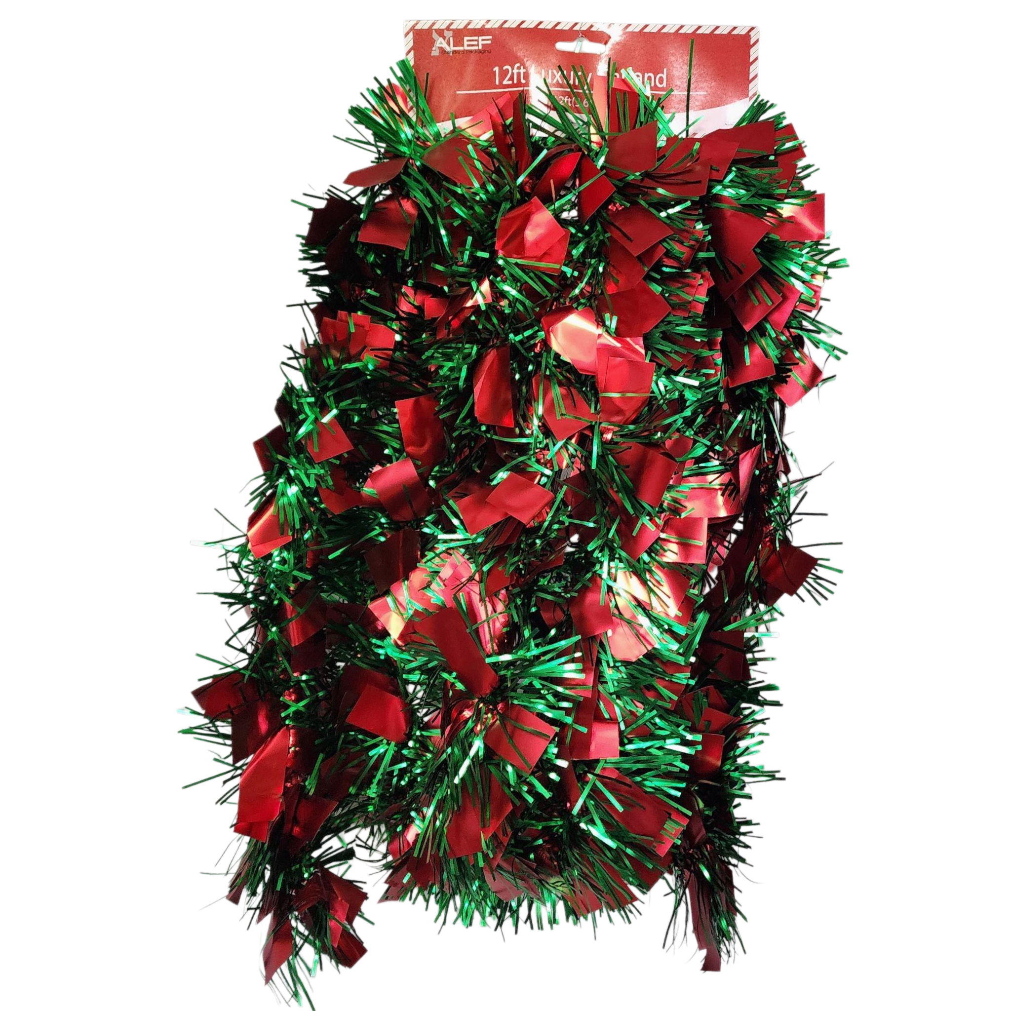 12 foot 4 Ply Luxury Matte Tinsel Garland - Red/Green