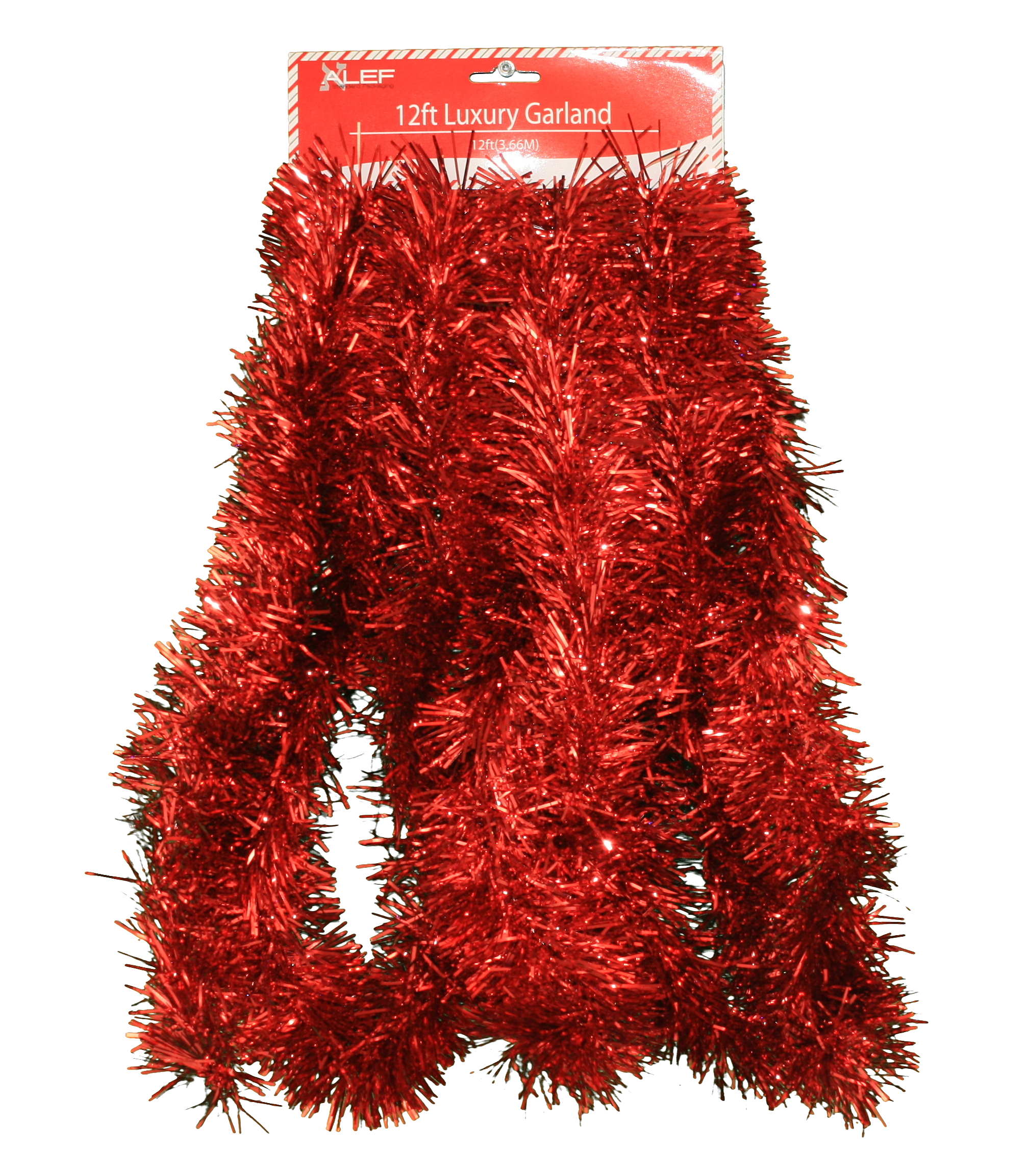 12 foot 5 Ply Holographic Tinsel Garland - Red