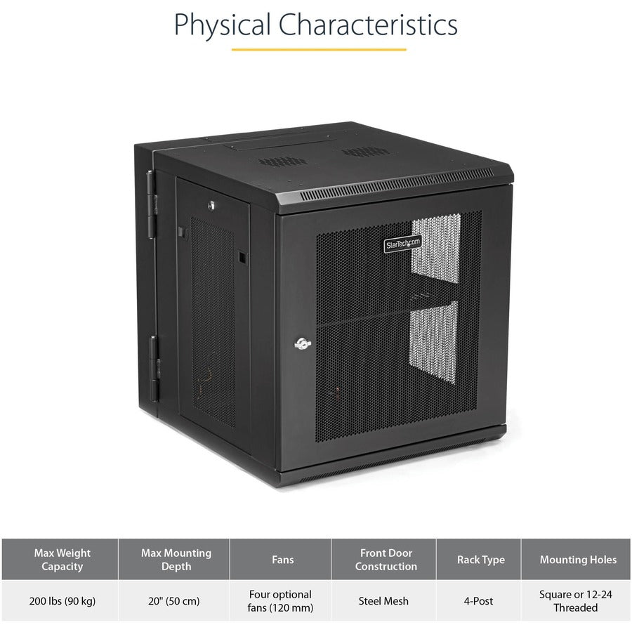 12U Wall Mount Network Cabinet - 4-Post Hinged Enclosure | StarTech.com RK1224WALHM