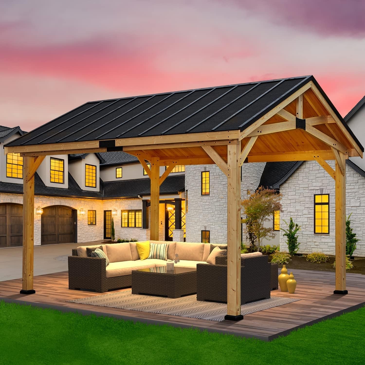 12x15 Spruce Gazebo Hardtop With Asphalt Roof Outdoor