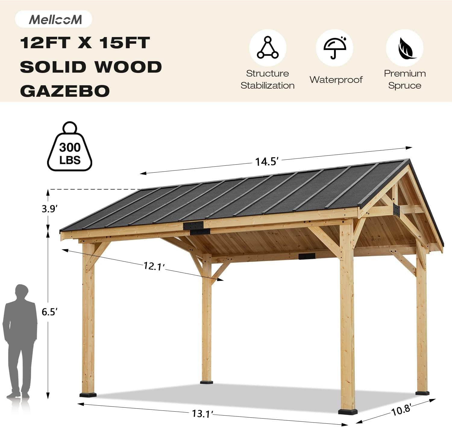 12x15 Spruce Gazebo Hardtop With Asphalt Roof Outdoor