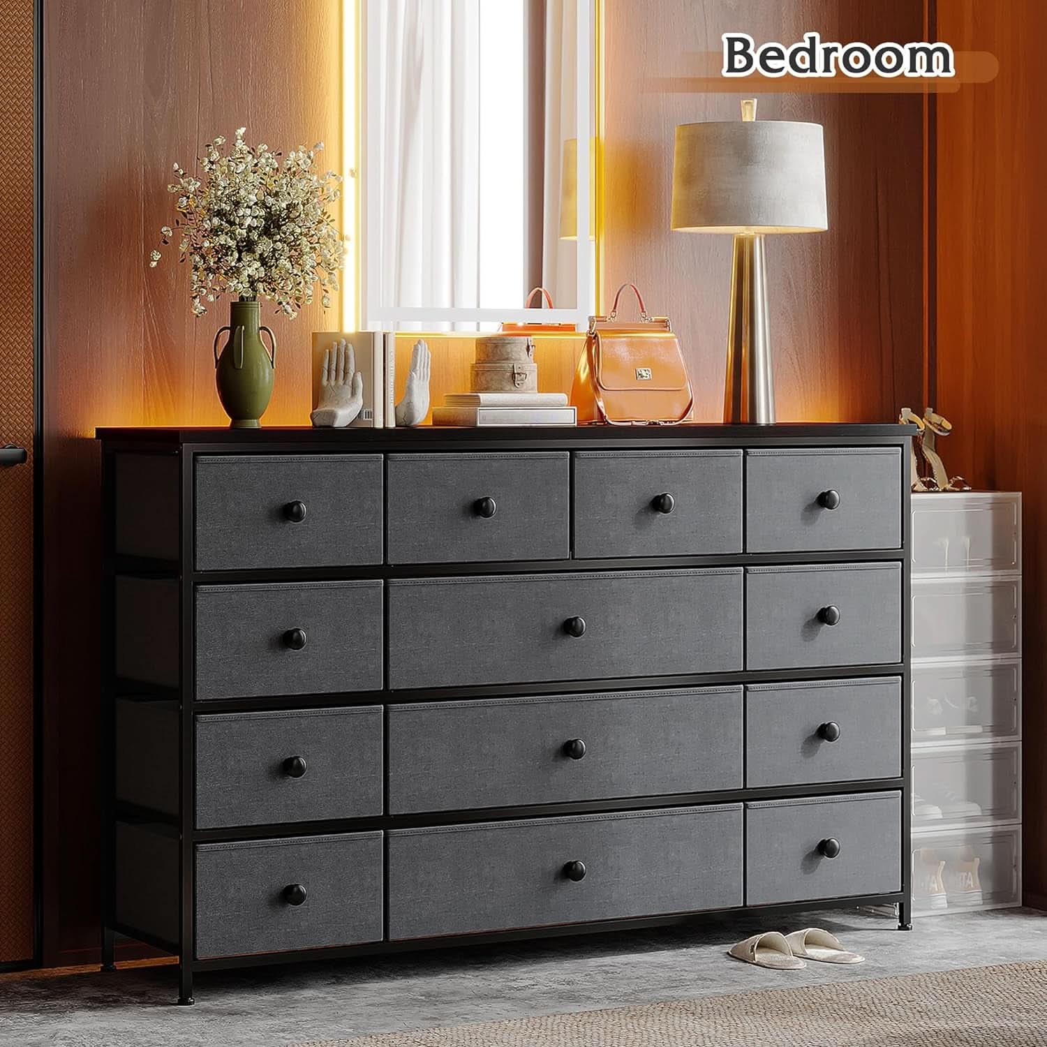 13 Drawer Dresser In Dark Grey For Bedroom Storage