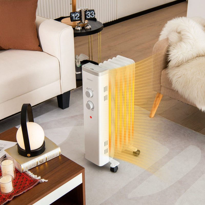 1500W Oil Filled Space Heater With Universal Wheels