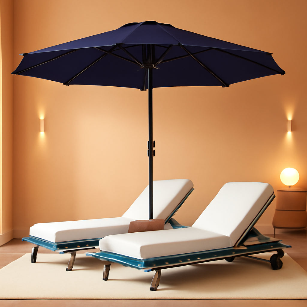 15Ft Blue Patio Umbrella With Base Crank Stand Included