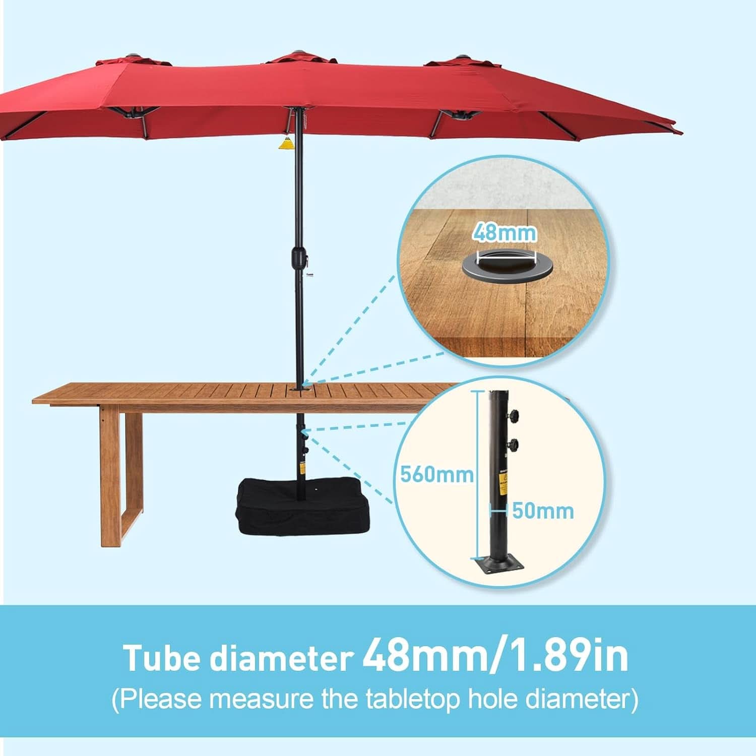 15Ft Red Patio Umbrella With Base UV Protected Outdoor