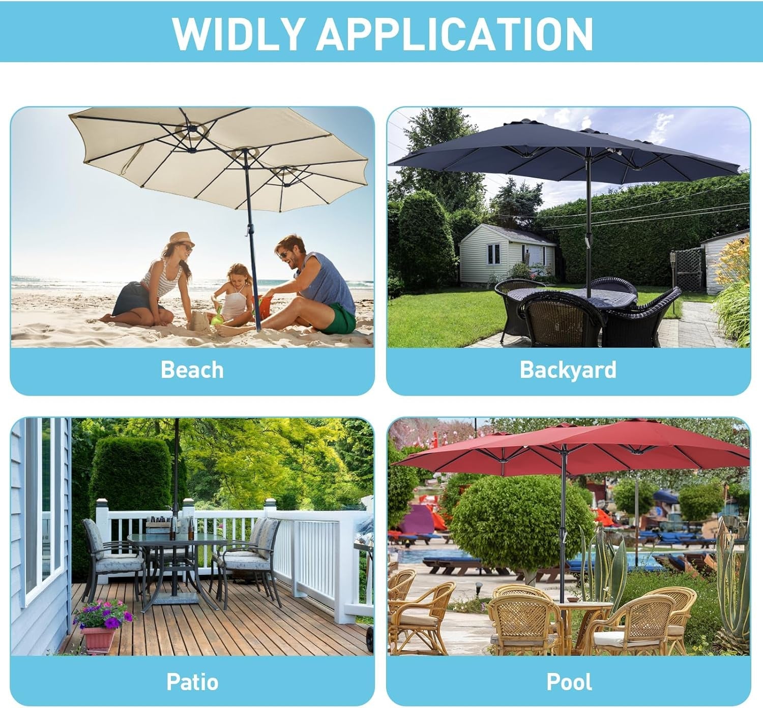 15Ft Red Patio Umbrella With Base UV Protected Outdoor
