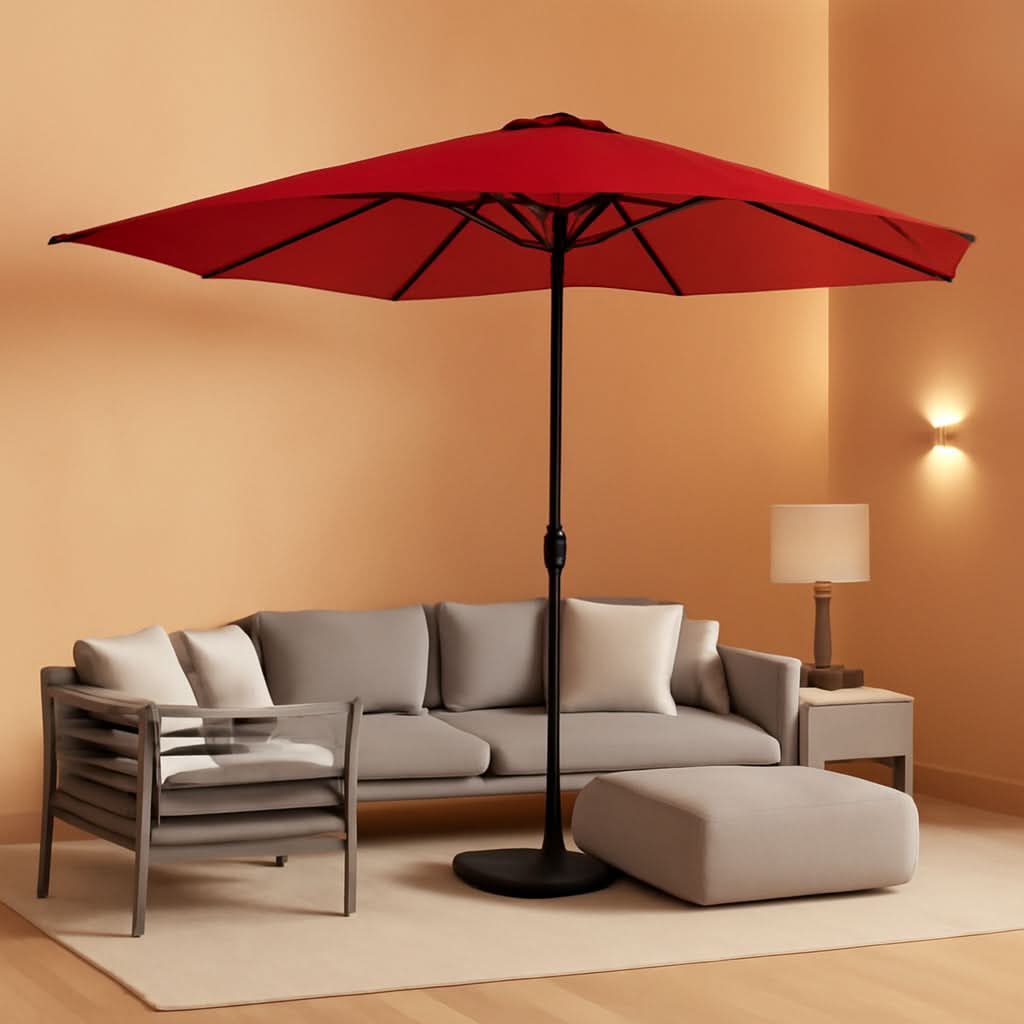 15Ft Red Patio Umbrella With Base UV Protected Outdoor