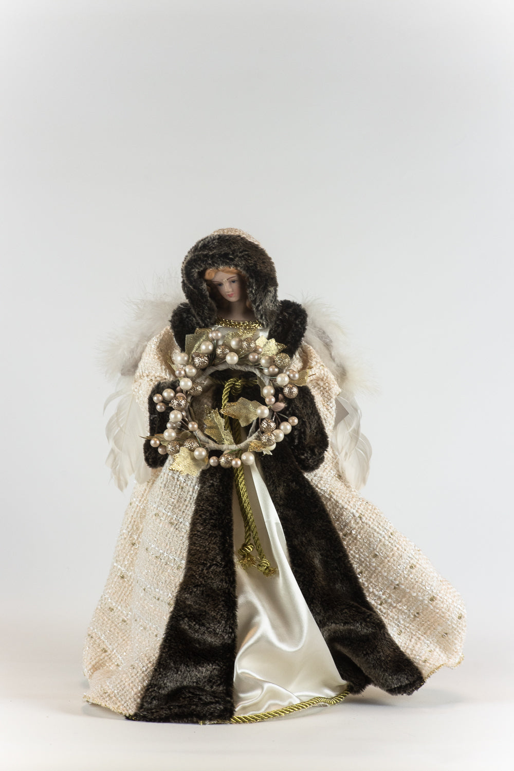 16 Inch Angel Tree Topper - Champagne and Charcoal