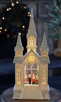 16 Inch Lighted Spinning Water Globe Church - Carolers